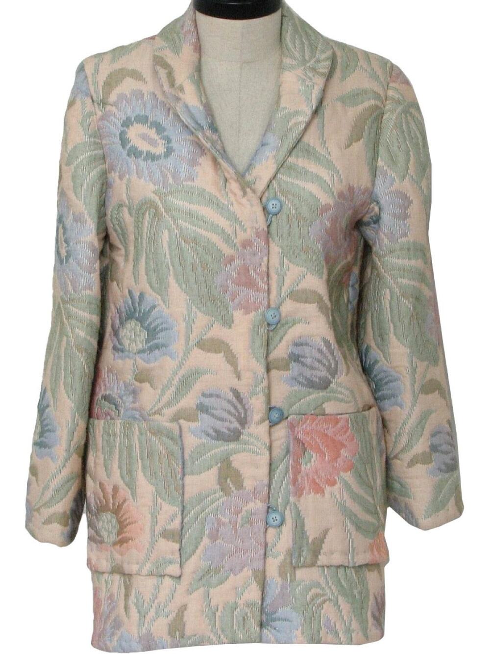 Vintage 80s Quilted Jacket Women's Medium Pastel Floral Cottagecore